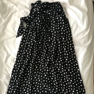 Black Button Down Midi Skirt with Stretch Waist